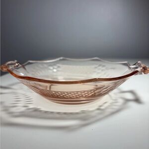 Pink Depression Glads Octagon Candy Dish 7” Etched Floral Vintage